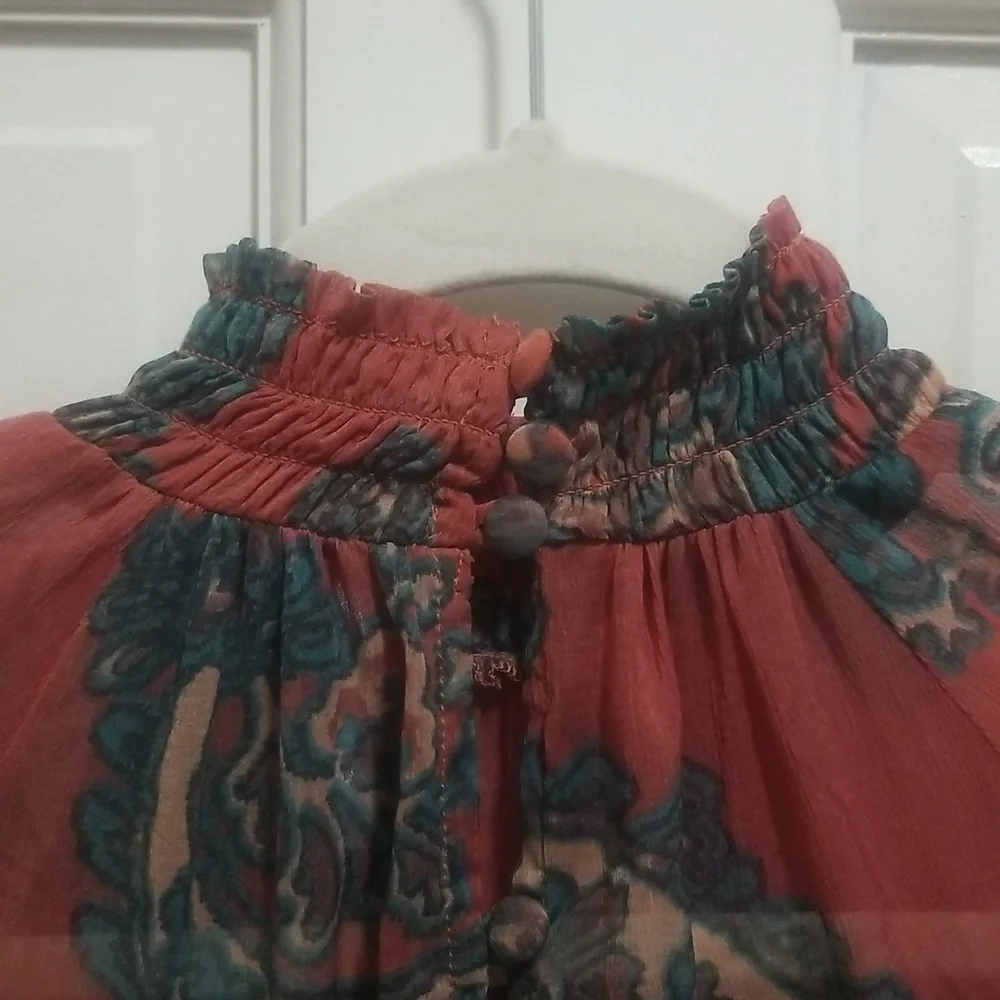 Free People Moonstruck XS Dress Paisley Baby Doll Dress Long Sleeve & Pockets